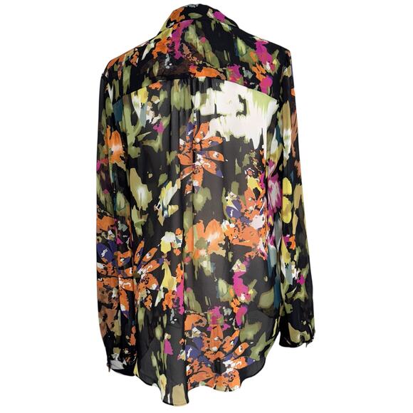 Cabi Multicolor Floral Cascade Ruffle and Tie Front Semi Sheer Top/Tunic-Medium - Picture 6 of 10